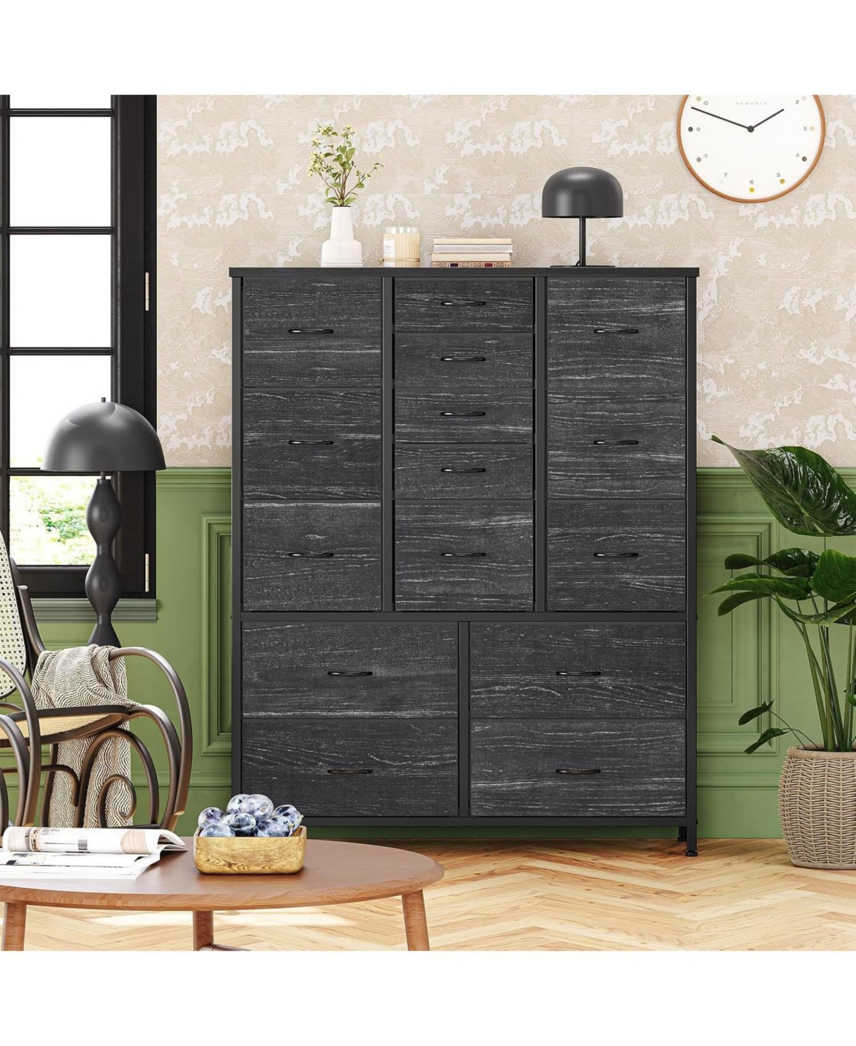gaomon 48" Fabric Storage Chest, Steel Frame, Wood Top, Closet 15-Drawer Modern Tall Dresser
