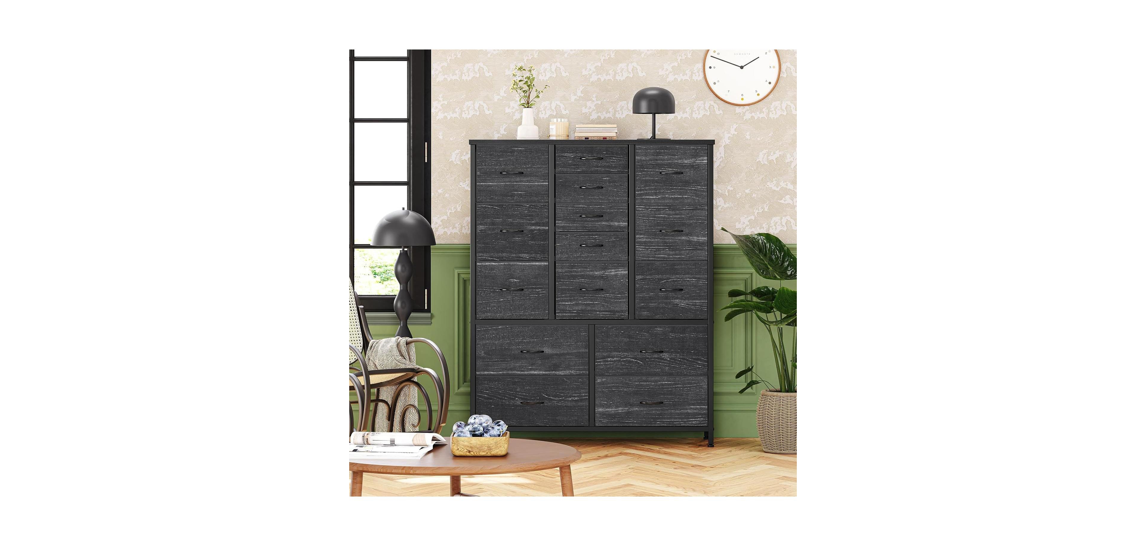 gaomon 48" Fabric Storage Chest, Steel Frame, Wood Top, Closet 15-Drawer Modern Tall Dresser