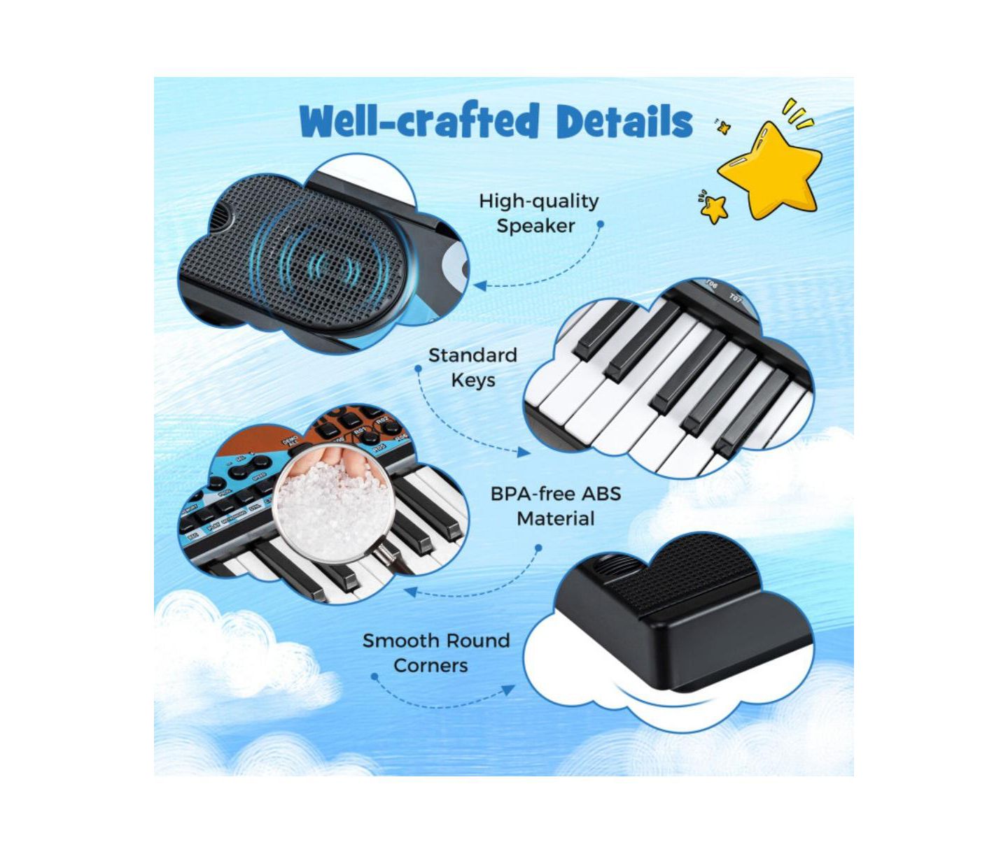 Детская игрушка HONGGE 49 Key Kids Electronic Keyboard Piano with Microphone, цвет: Чёрный — фото 9