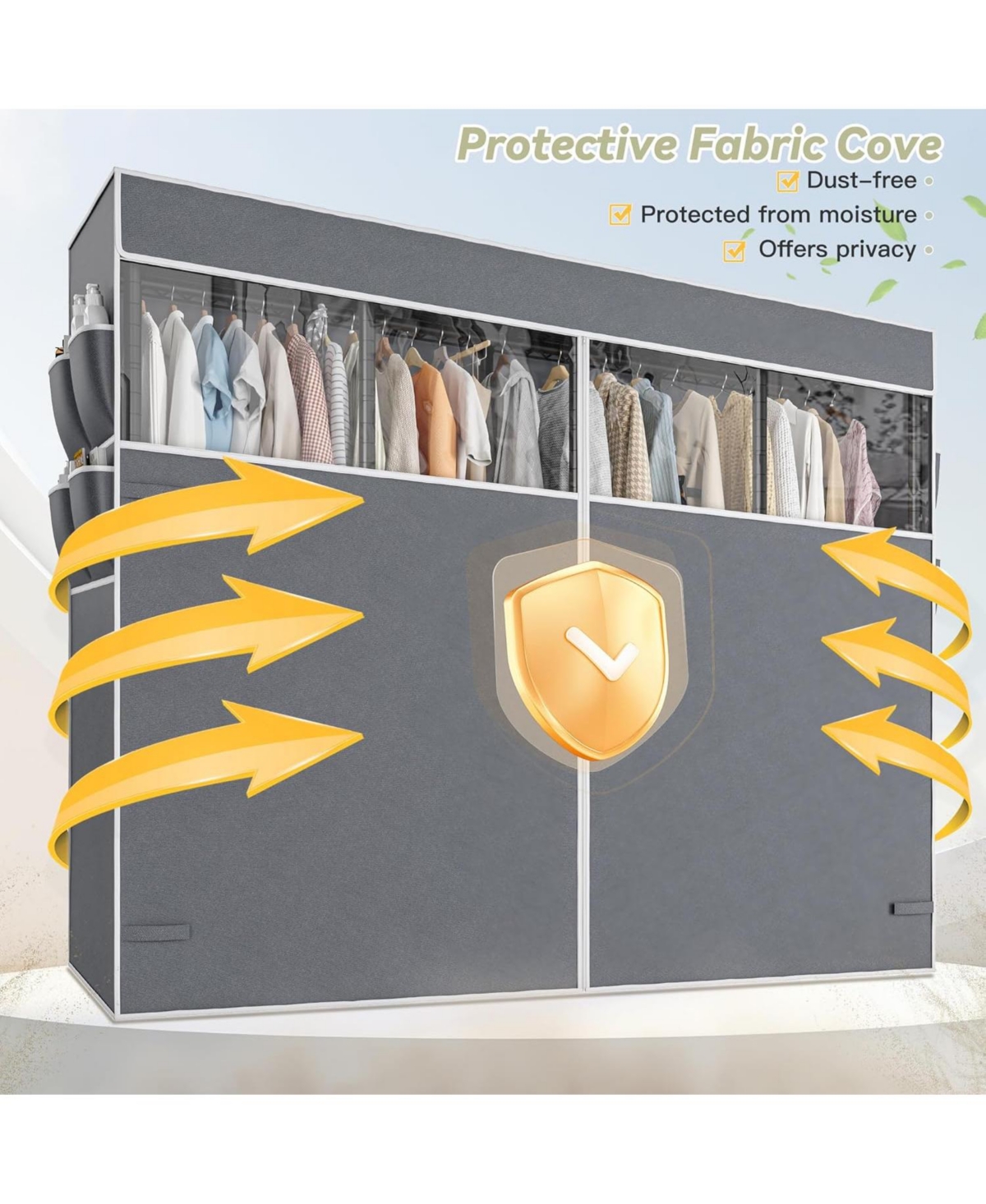 Raybee Clothes Rack with Cover,Clothing Rack for Hanging Clothes,Portable Closet,Adjustable,1150LBS