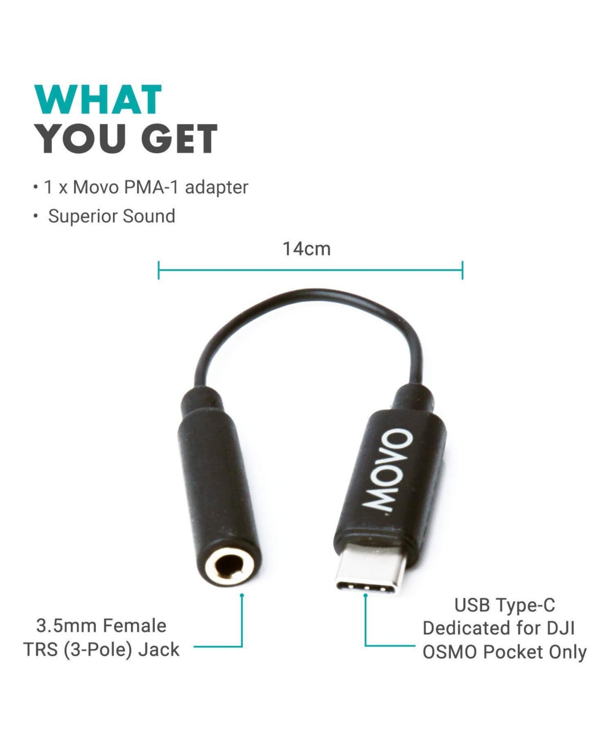 Movo Pma-1 Female 3.5mm Trs Microphone Audio Adapter Cable Compatible with The Dji Osmo Pocket