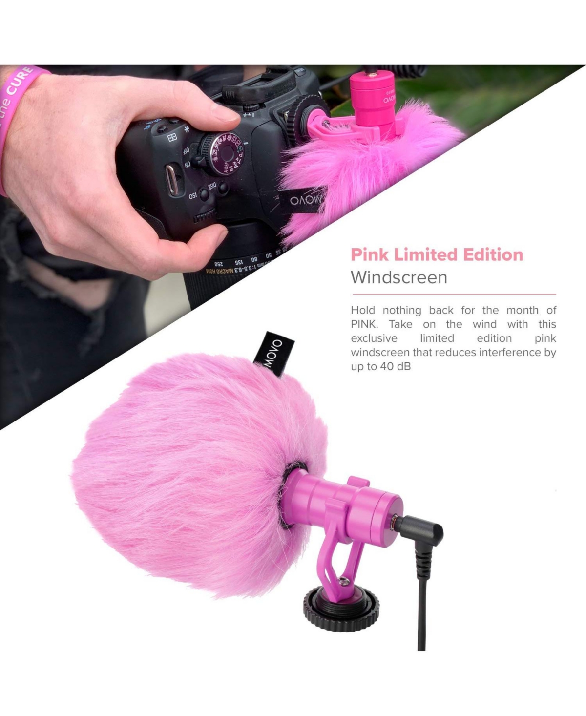 Movo VXR10 Universal Video Microphone for Dslr Cameras and Camcorders (Pink Breast Cancer Awareness Edition)