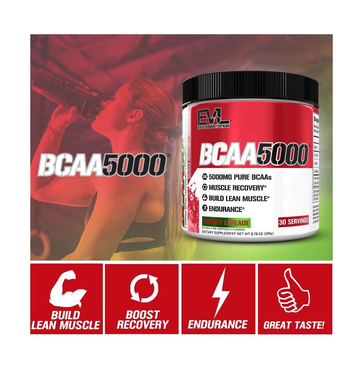Evl Bcaas Amino Acids Powder | BCAA Powder Post Workout Recovery Drink and Stim Free Pre Workout Energy Drink Powder | for Men | Cherry Limeade