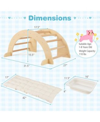 6 in 1 Wooden Kids Climbing Arch Playset with Rocker Ladder Sensory Table and Cushion