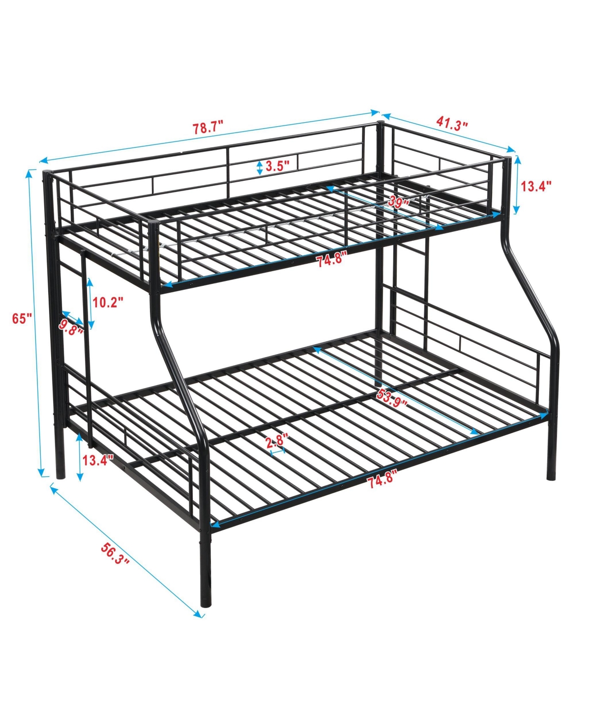 Boyel Living Twin Over Full Metal Bunk Bed Black, No Box Spring Needed, Large Under Bed Storage, Easy Assemble