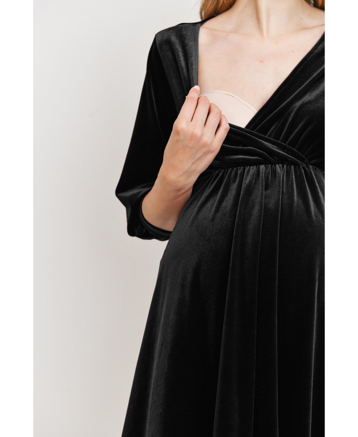 Hello Miz Maternity Velvet V Neck Wrap Nursing Dress
