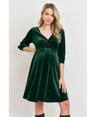 Maternity Velvet V Neck Wrap Nursing Dress