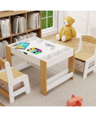 Kids 2 in 1 Play Table with 7 Storage Compartments 2 Chairs LEGO Compatible Building Surface Whiteboard Modern Activity Learning Furniture