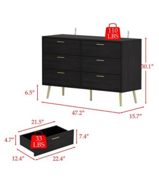 Black Wood Dresser Chest of Drawer With 6 Drawers