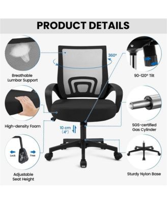 Height Adjustable Mesh Office Chair with Mid-Back, Purple