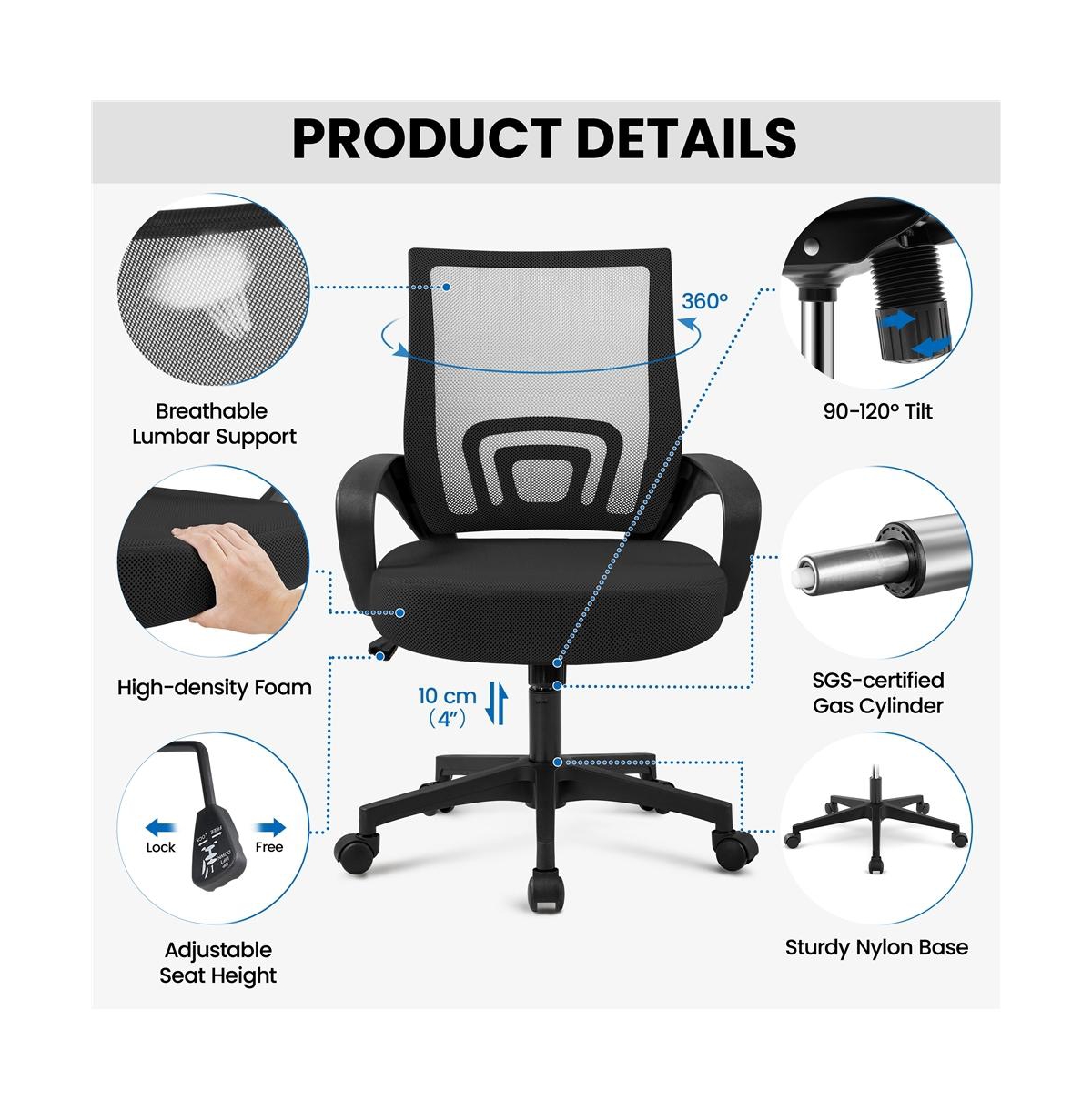 Yaheetech Height Adjustable Mesh Office Chair with Mid-Back, Purple