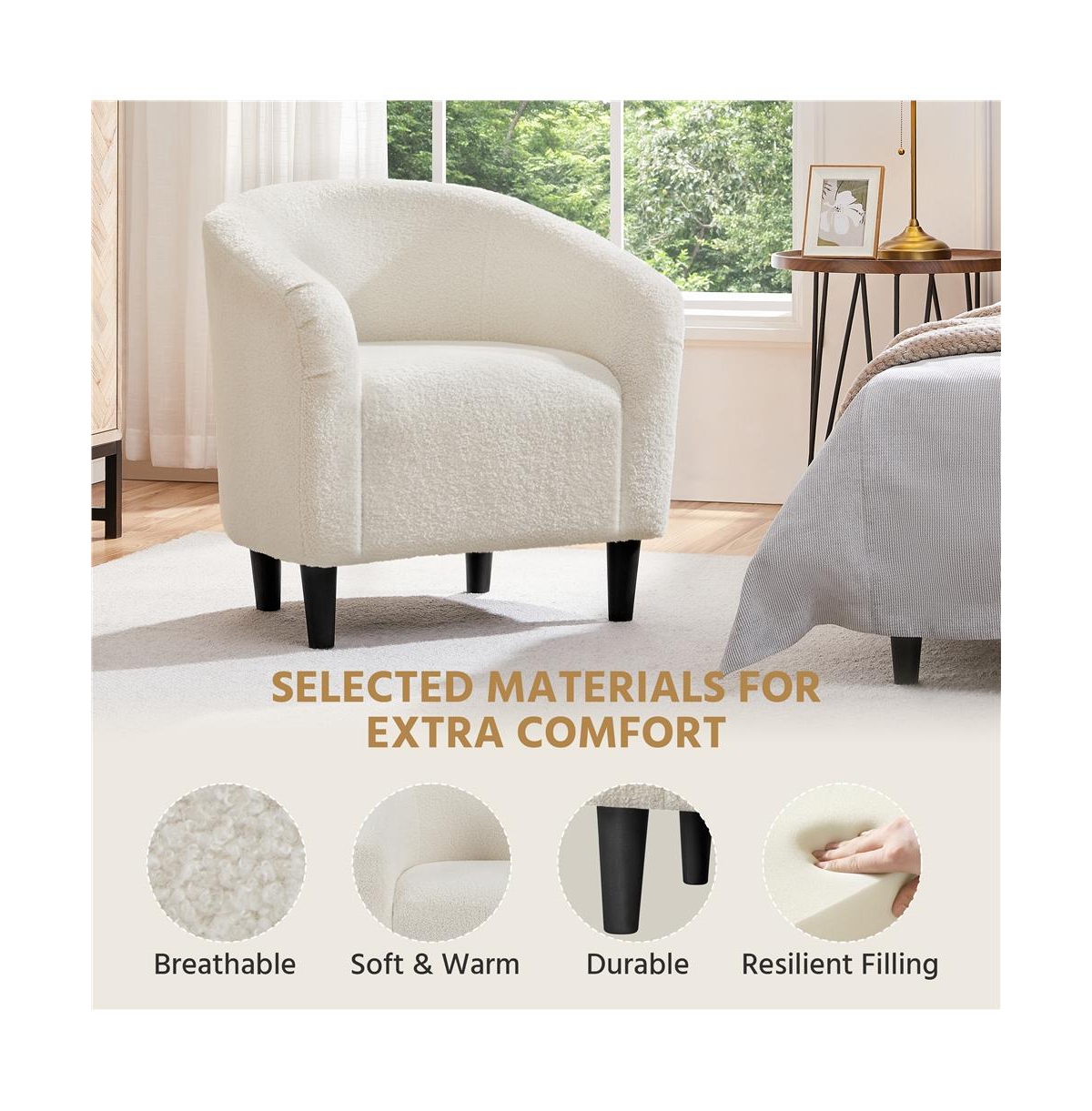 Yaheetech Boucle Club Chair Accent Barrel Chair Arm Chair
