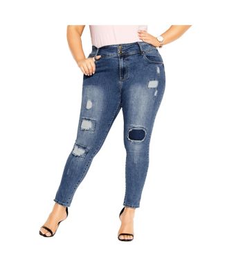 Plus Size Patched Apple Skinny Jean