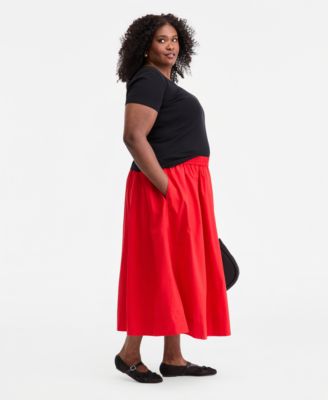Trendy Plus Size Pull-On Cotton Midi Circle Skirt