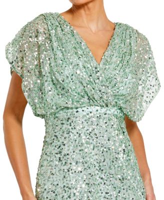 Women's Draped Sleeve V Neck Gown