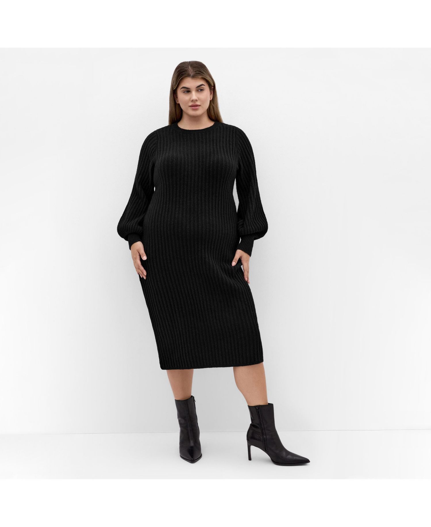 Plus Size Sarah Long Sleeve Rib Dress
