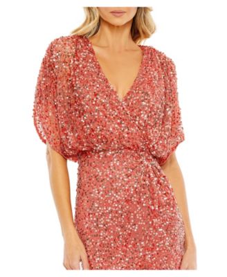 Women's Draped Sleeve V Neck Gown