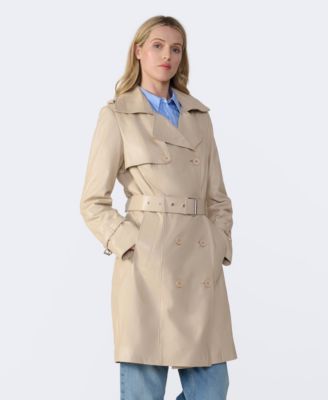 Women's Genuine Leather Trench Coat, Beige