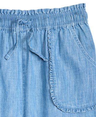 Girls' XS-XL Chambray Ruffled Wide-Leg Pants