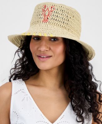Icon Embroidered Crochet Straw Bucket Hat