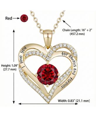 14K Gold Plated Heart ''I Love You'' Pendant with Colored Cubic Zirconia
