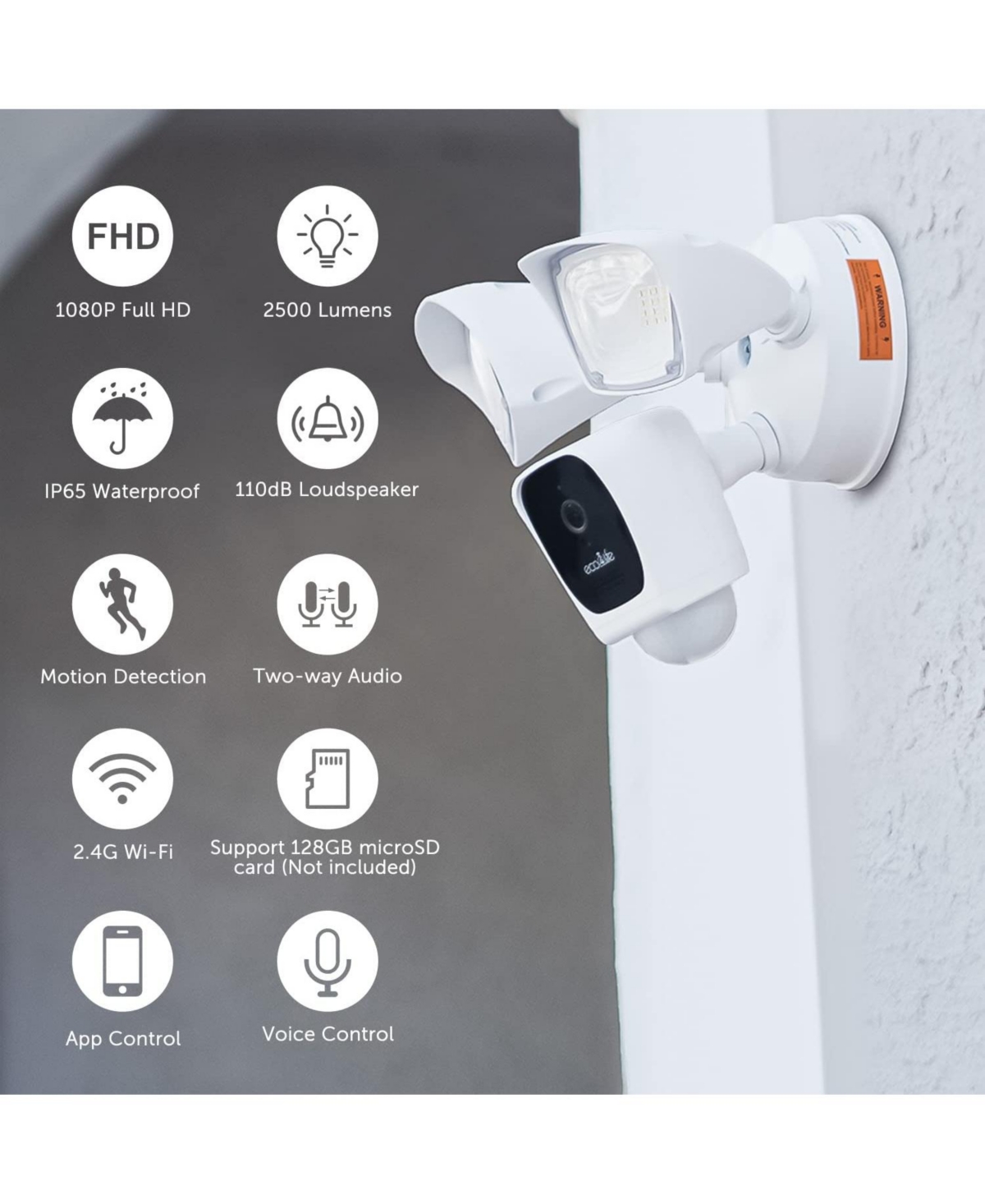 Eco4life Smart WiFi 1080p Hd Outdoor Surveillance Floodlight Camera