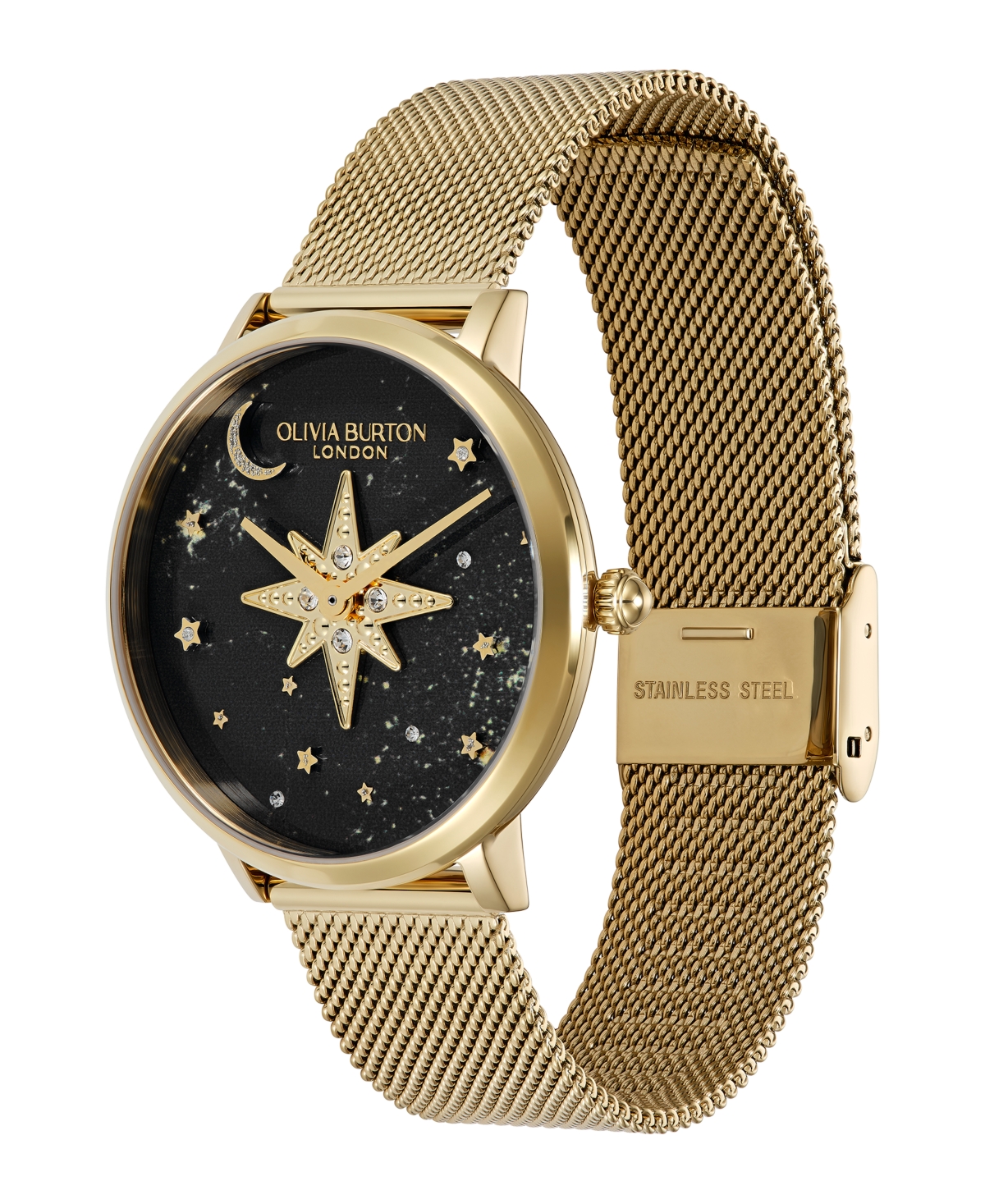 Olivia Burton Women's Celestial Nova Gold Tone Stainless Steel Mesh Bracelet Watch, 35mm