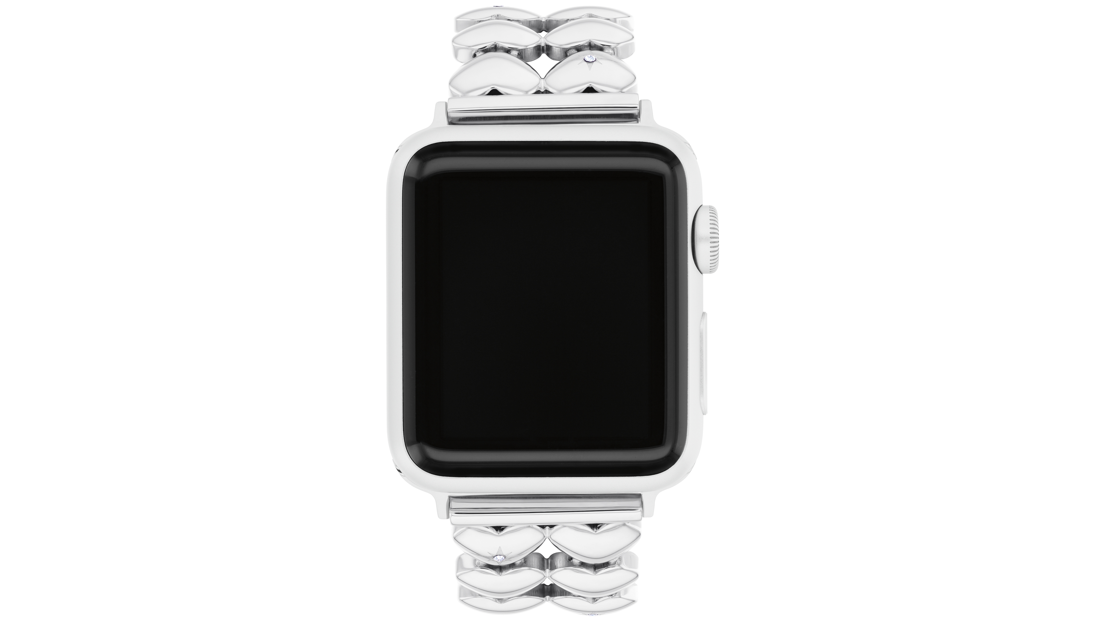 Coach Women's Silver Tone Stainless Steel With Crystals Heart Apple Watch, Strap 38mm, 40mm, 41mm