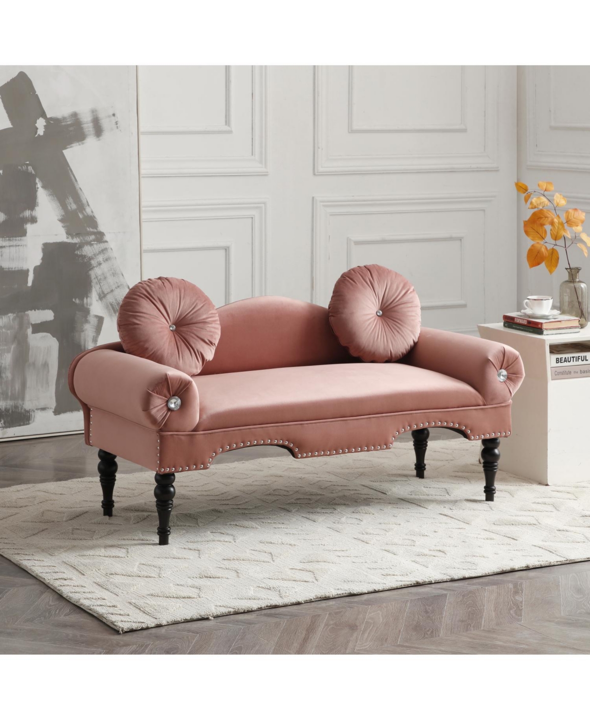 Streamdale Furniture Modern Velvet Loveseat with Nailhead Trim & 2 Pillows