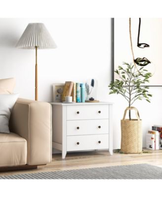 White 3-Drawer Dresser Chest, Bedside Table with Storage