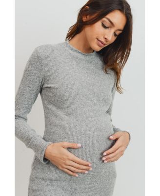 Maternity Mock Neck Long Sleeve Ribbed Top