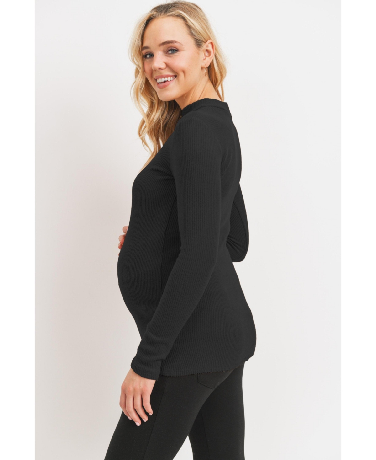 Hello Miz Maternity Mock Neck Long Sleeve Ribbed Top