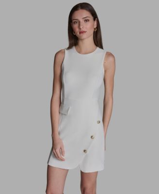 Women's Crew Neck Twill Asymmetrical Sheath Dress