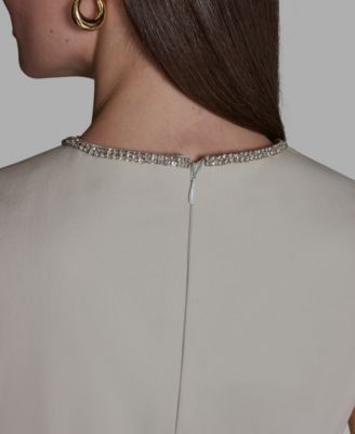 Women's Sleeveless Rhinestone Crew neck Midi Dress