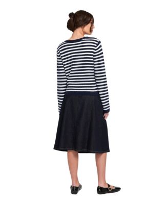 Women's Fuzzy Striped Cardigan Sweater