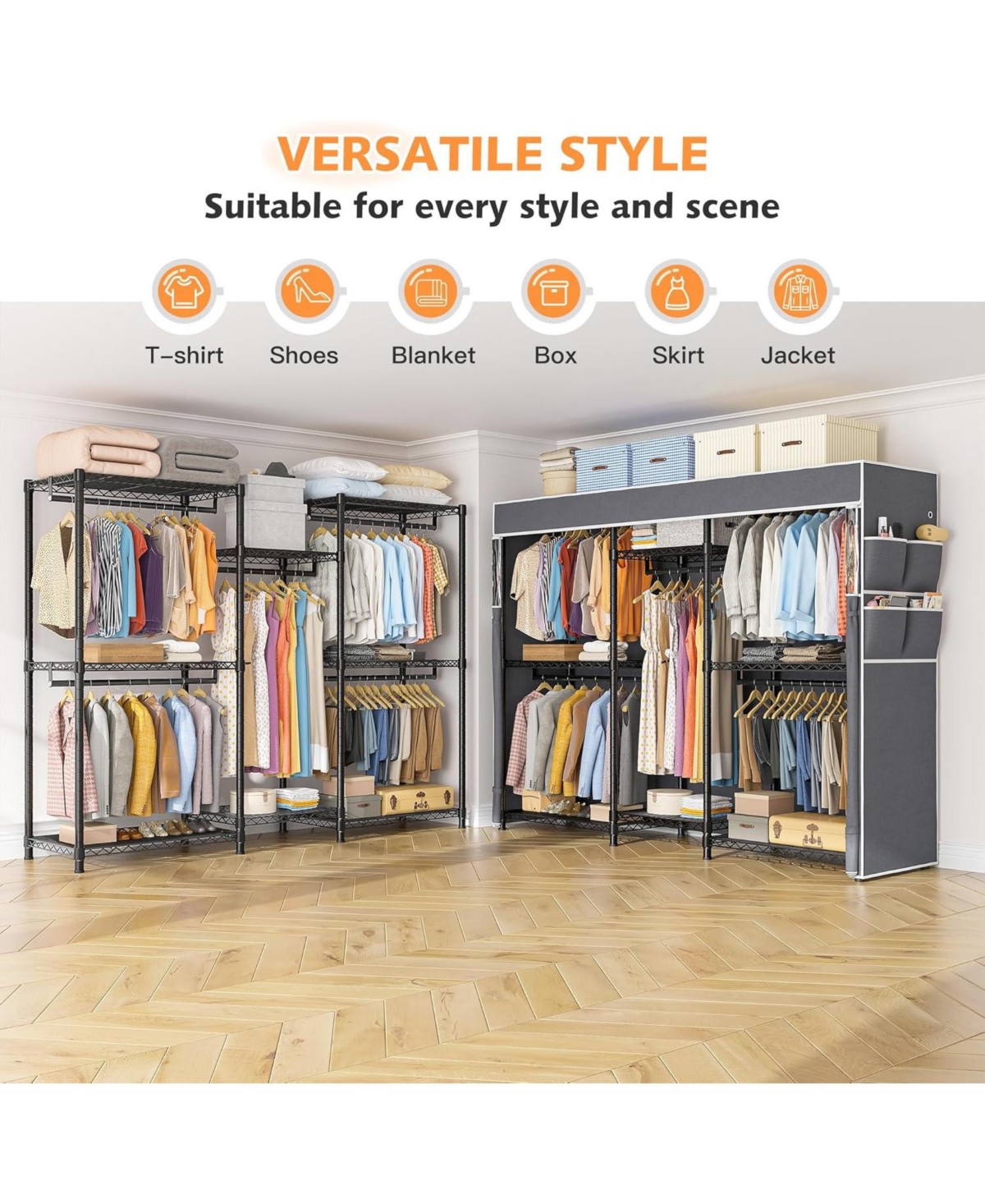 Raybee Clothes Rack with Cover,Clothing Racks for Hanging Clothes,Portable Closet, Adjustable,Metal,Max Load 900lbs