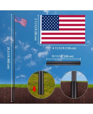 EZ GO 30Ft Commercial Telescoping Flag Pole Kit Portable Display Sign Banner Pole for Outside Hotel Business Events Advertising Flag Black