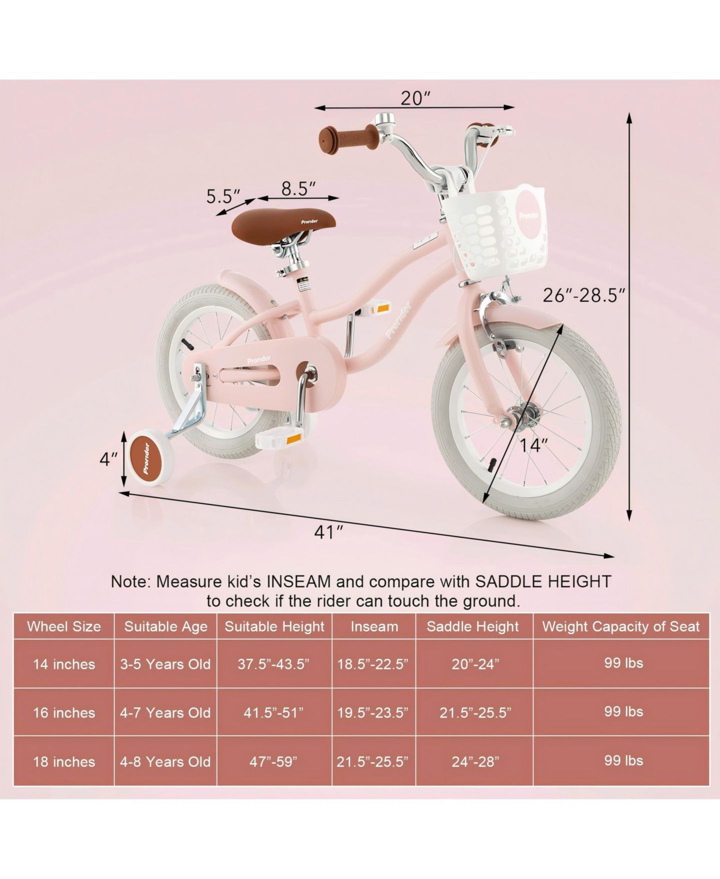 Детская игрушка SUGIFT 14 Inch Kids' Bike with Removable Training Wheels and Coaster Brake, Ages 3-7, цвет: Розовый — фото 9
