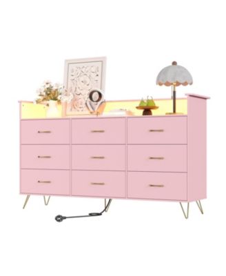 9-Drawer Dresser with RGB Lights & Charging Station, App Controlled Music Sync LED Dresse