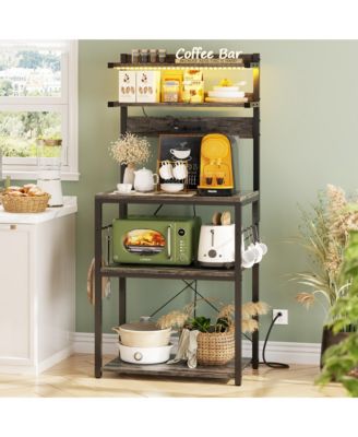  23.6'' Wide MDF/Metat Small Microwave Stand 5-Tier Bakers Rack with Power Outlet and LED Light