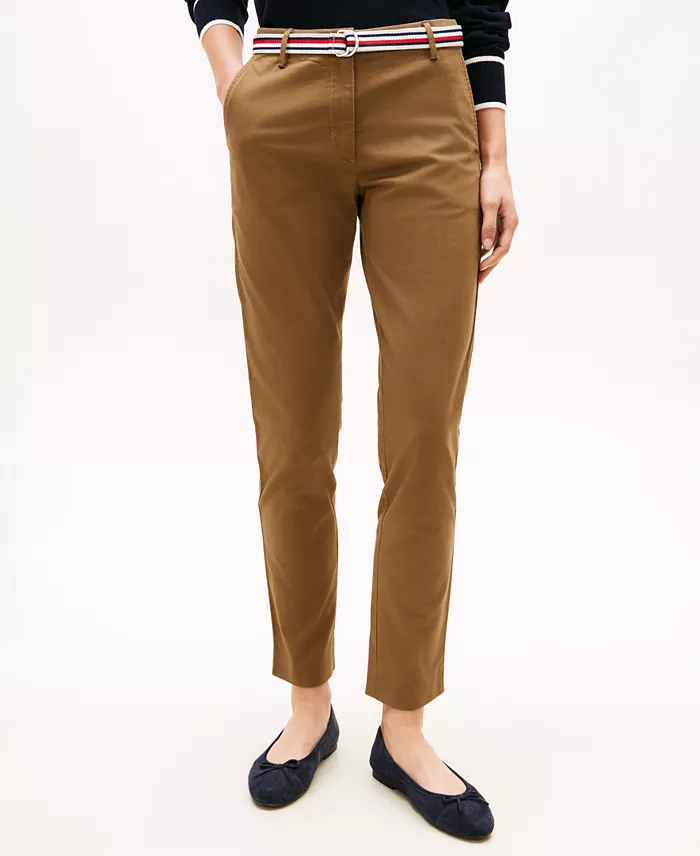 Women's Twill Slim Belted Chinos Pants - thumbnail 8