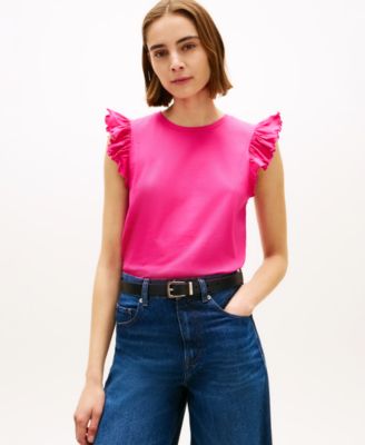 Women's Frill-Sleeve Crew Neck Top