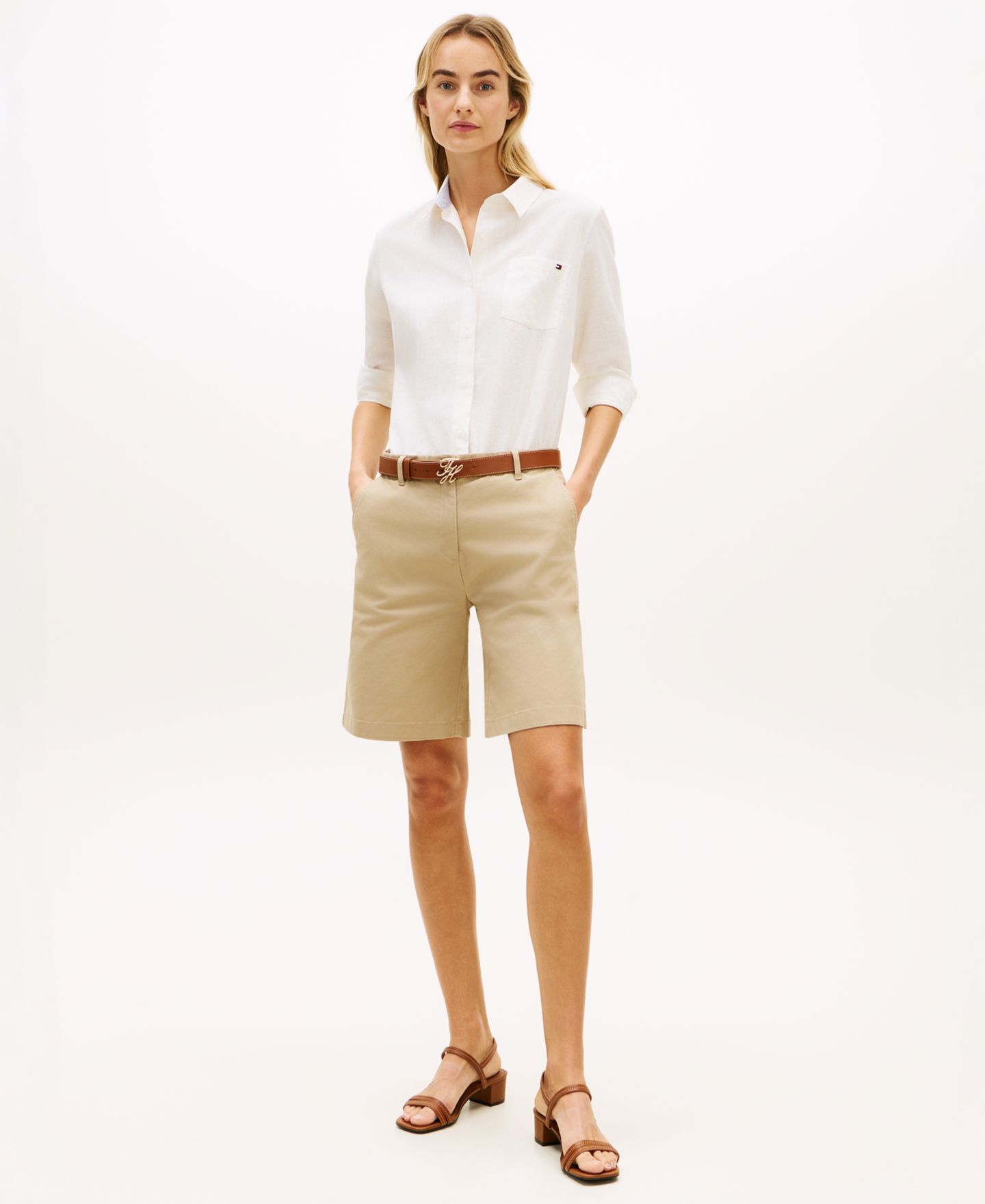 Женские шорты Tommy Hilfiger Twill Slim Straight, цвет: Бежевый — фото 2
