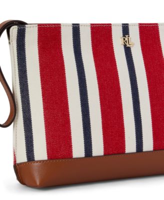 Striped Canvas & Leather Large Pouch 