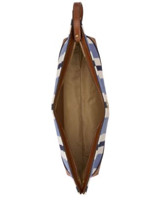 Striped Canvas & Leather Large Pouch 