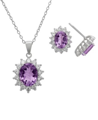 2-Pc Amethyst (4.8 ct. t.w.) & White Topaz (0.32 ct. t.w.) Lady Di Pendant Necklace with Matching Earrings in Sterling Silver