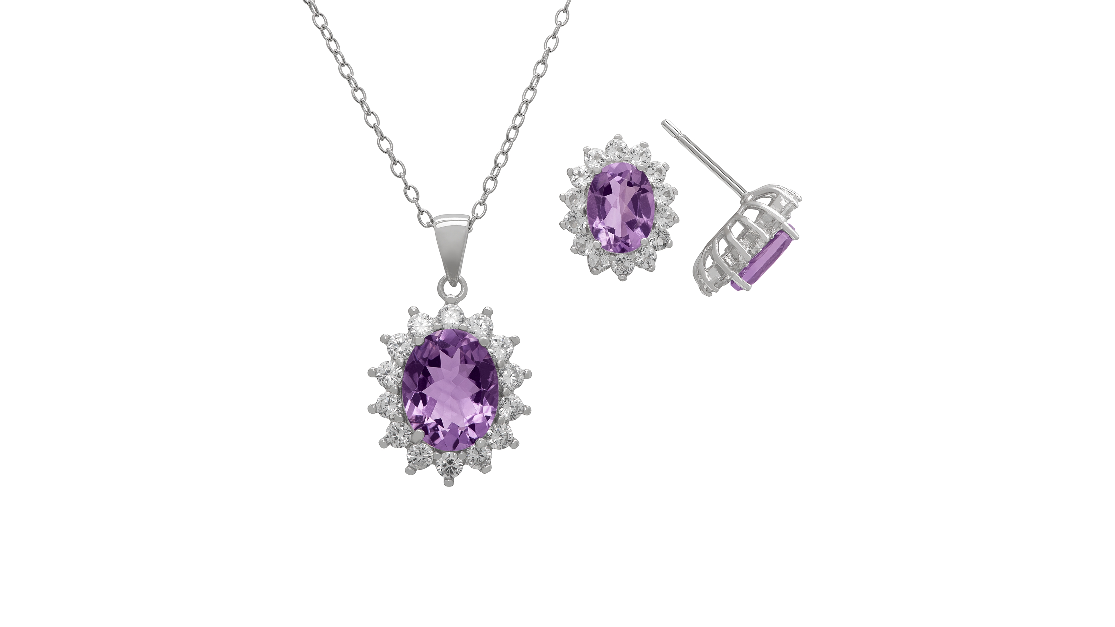 Macy's 2-Piece Set Lab Grown White Opal (1.50 ct. t.w.) Lady Di Pendant Necklace with Matching Earrings in Sterling Silver (also in Sapphire)
