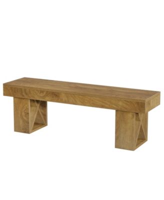 55-Inch Extra Long Dining Bench, Farmhouse Wooden Entryway Bench, Indoor End of Bed Stool, Brown