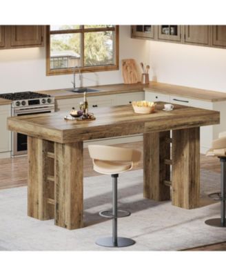 63-Inch Long Bar Table, Farmhouse Rectangular Counter Height Pub Table, Wood Home Bar Unit