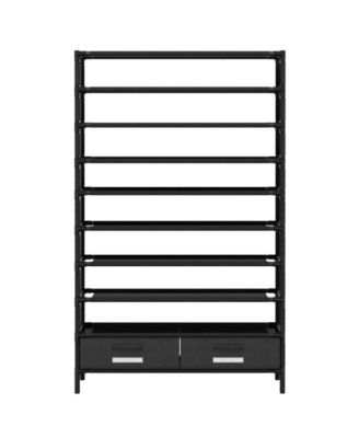 10-Layer High Shoe Rack with 2 Storage Drawers, Black